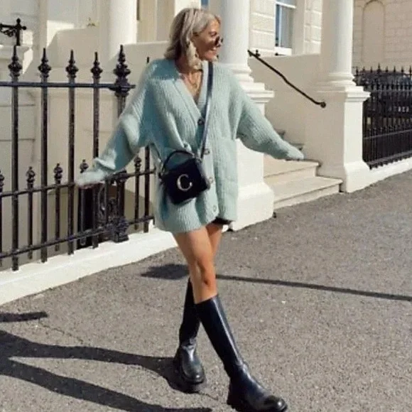 Zara Sweaters Zara Mint Wool Blend Chunky Knit Cardigan